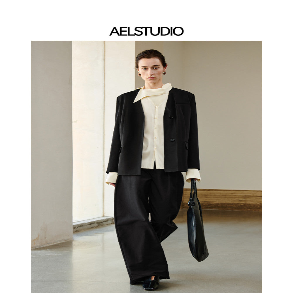 AEL original design simple shirt 2025 new women s autumn light luxury niche irregular long sleeved top image 4