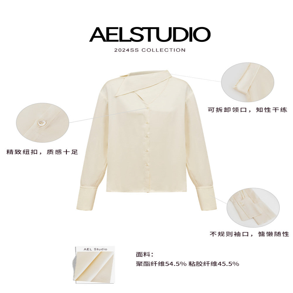 AEL original design simple shirt 2025 new women s autumn light luxury niche irregular long sleeved top image 5