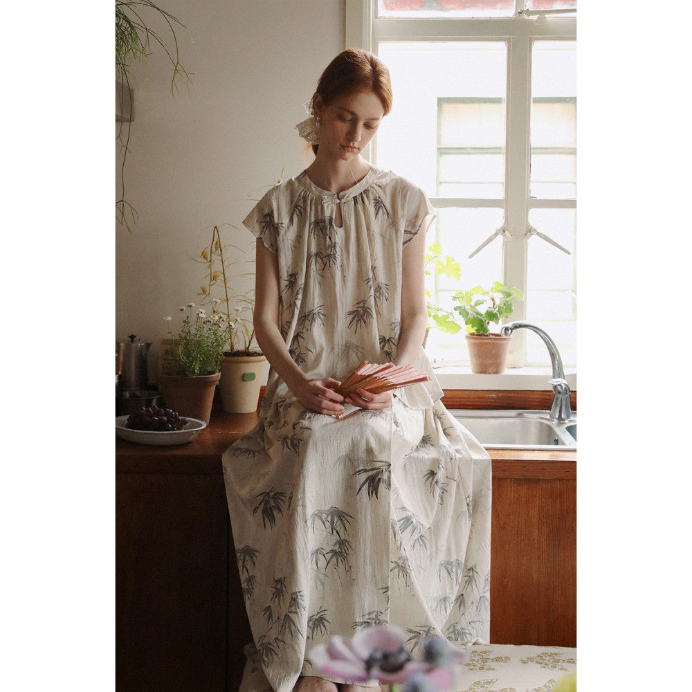 MELLIIY 2025 Summer New Chinese style Stand up Collar Ink Bamboo Shadow Shirt Improved Horse Face Skirt Two Piece Set image 17