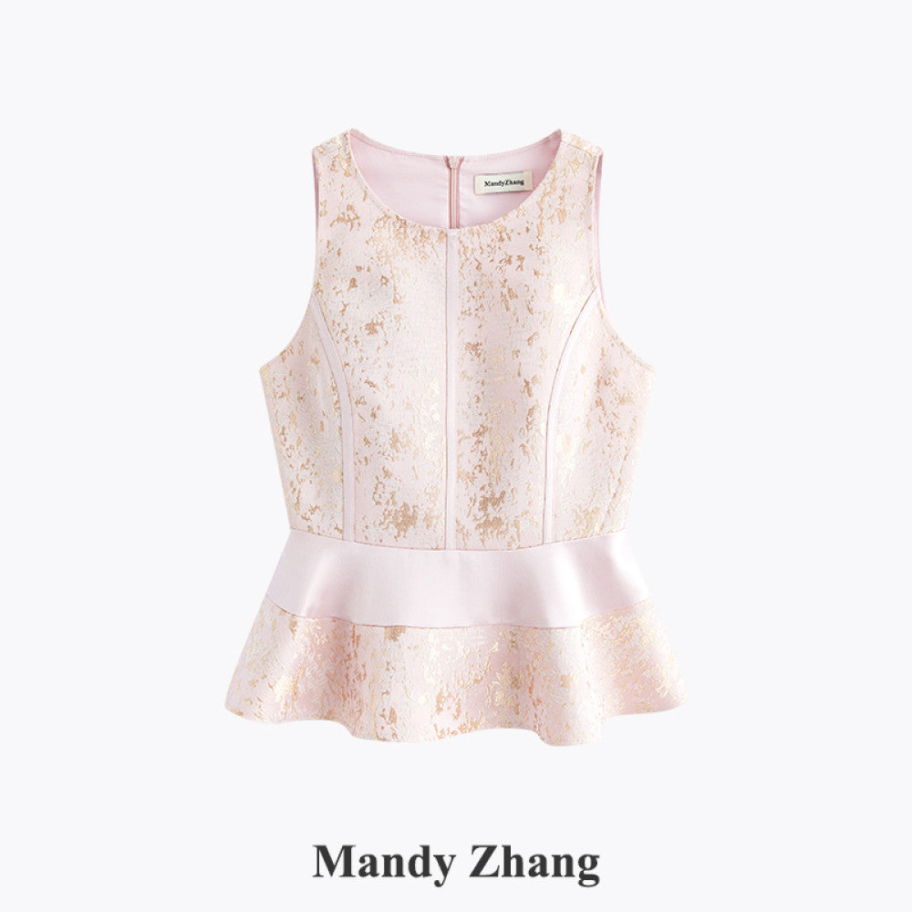 Mandyzhang new Chinese style gold embroidered powder coat ladies autumn high end acetate disc button top image 44