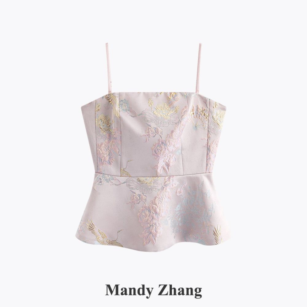 Mandyzhang new Chinese style gold embroidered powder coat ladies autumn high end acetate disc button top image 47