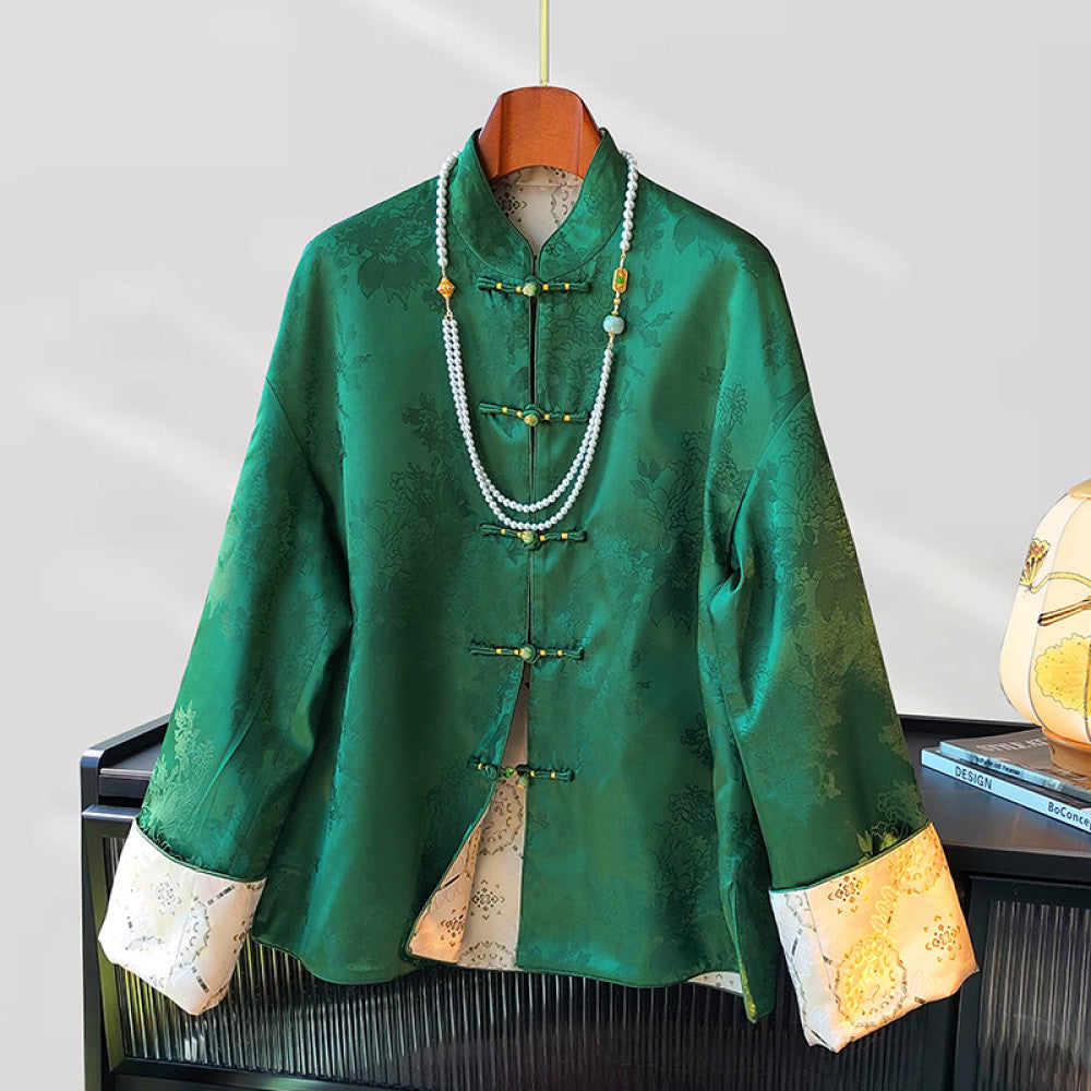 New Chinese style standing collar jacket for women in spring 2025 retro jacquard casual temperament versatile button top image 6