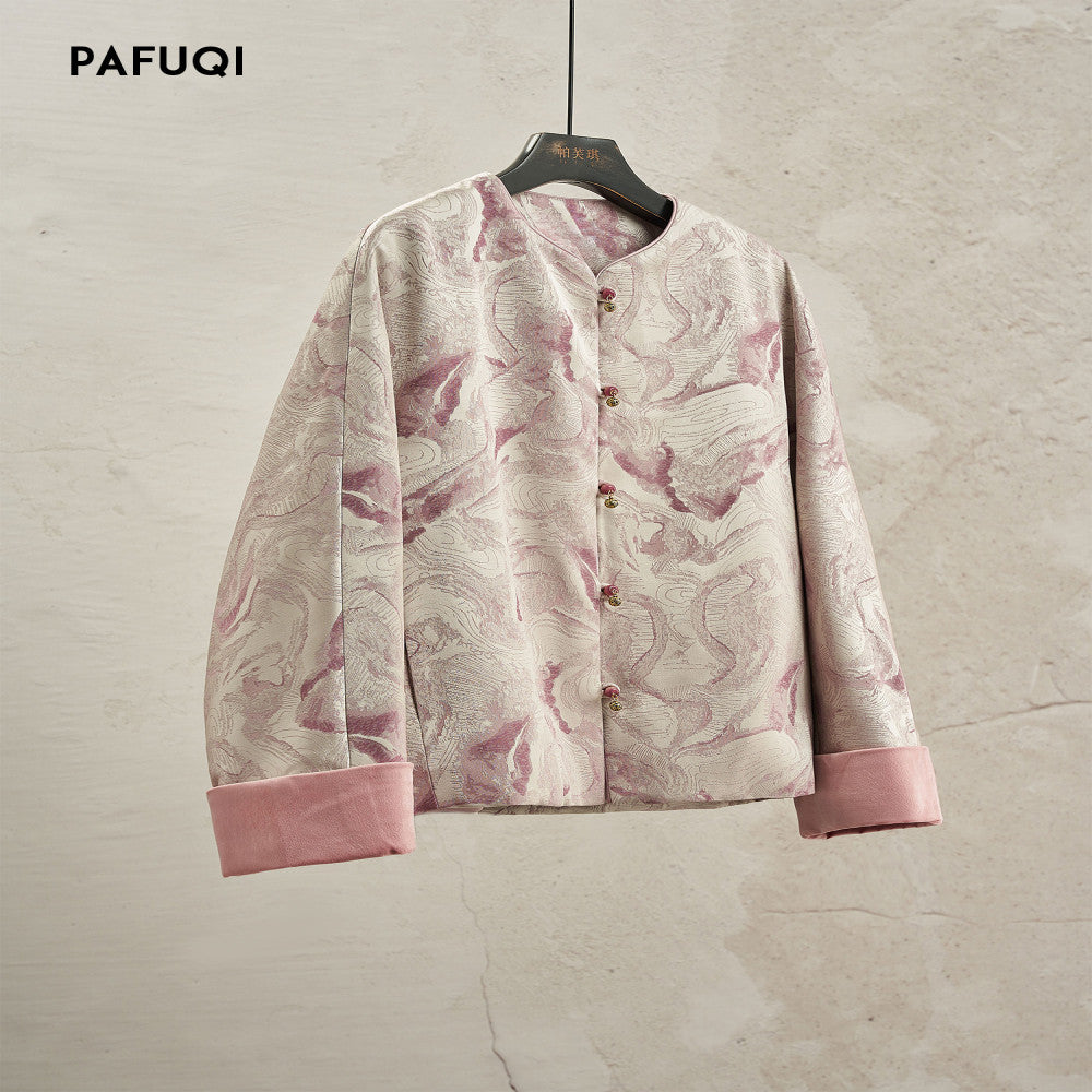 Improved new Chinese style jacket pink age reducing jacquard loose silhouette top Chinese style women s clothing 2025 new style early autumn image 0