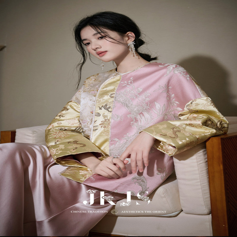 JKJS Jintangchun Colorblock jacquard double breasted quilted jacket autumn and winter Chinese style women s thick new Chinese style cotton coat image 17