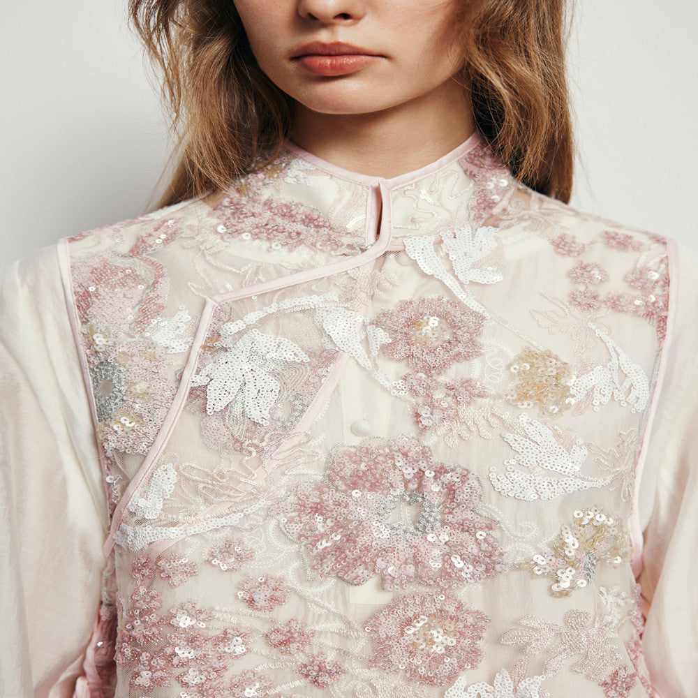 Spot Mi Jie same style heavy flower pattern floating line full embroidery new Chinese style national style mesh embroidery see through vest vest image 2