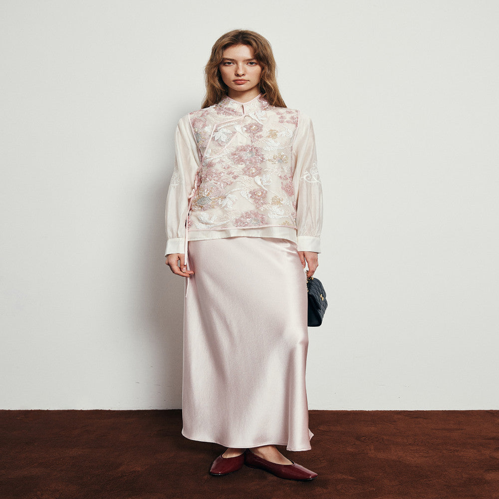 Spot Mi Jie same style heavy flower pattern floating line full embroidery new Chinese style national style mesh embroidery see through vest vest image 3