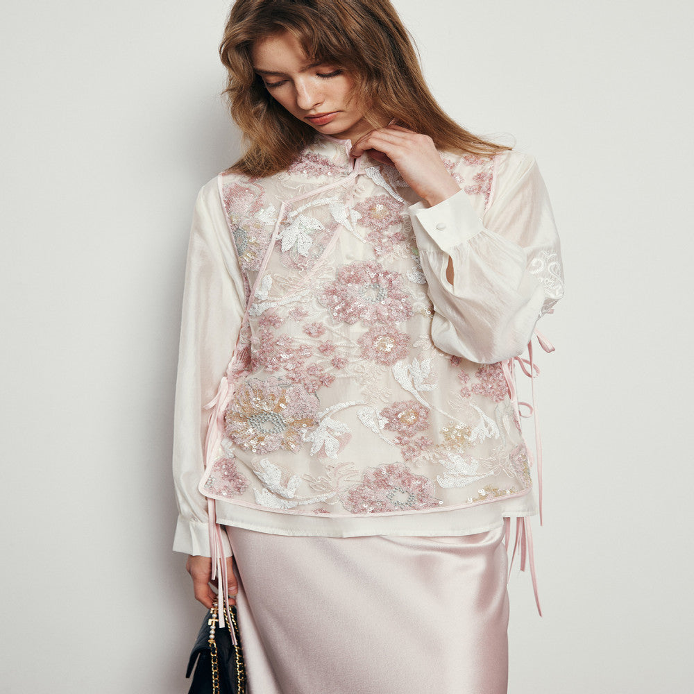 Spot Mi Jie same style heavy flower pattern floating line full embroidery new Chinese style national style mesh embroidery see through vest vest image 0