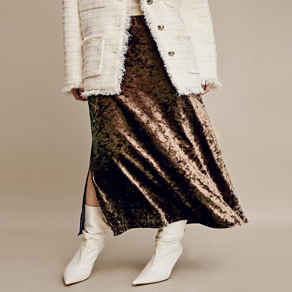 In stock Regret for missing customized diamond velvet half skirt temperament new versatile elastic waist straight tube half skirt image 2