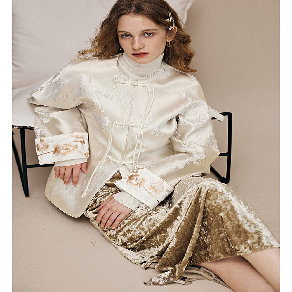 Spot New Chinese style National Style Su Pan Buckle Gilded Jacquard Heavy Industry Embroidery Simulation Silk Song Brocade Coat for Women image 1