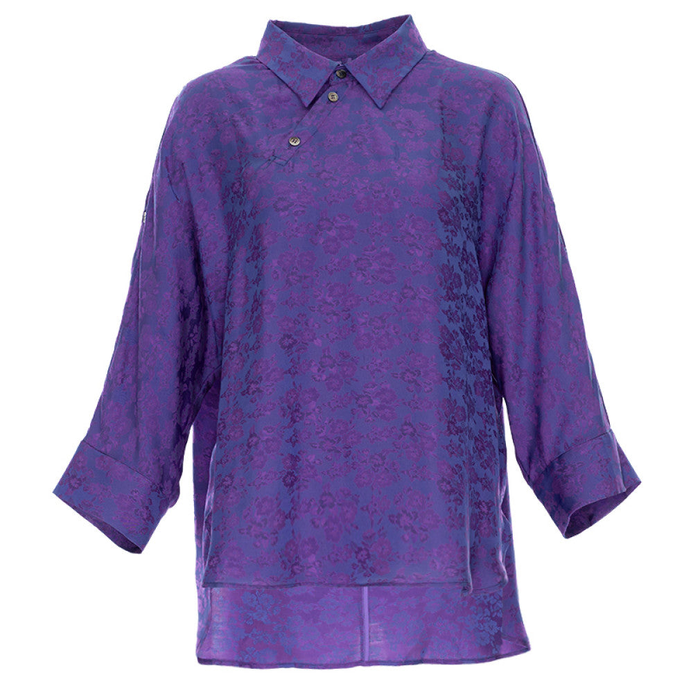 Huamu deep retro lapel shirt women s new Chinese style top light national style bottoming shirt jacquard new bat sleeve shirt image 11