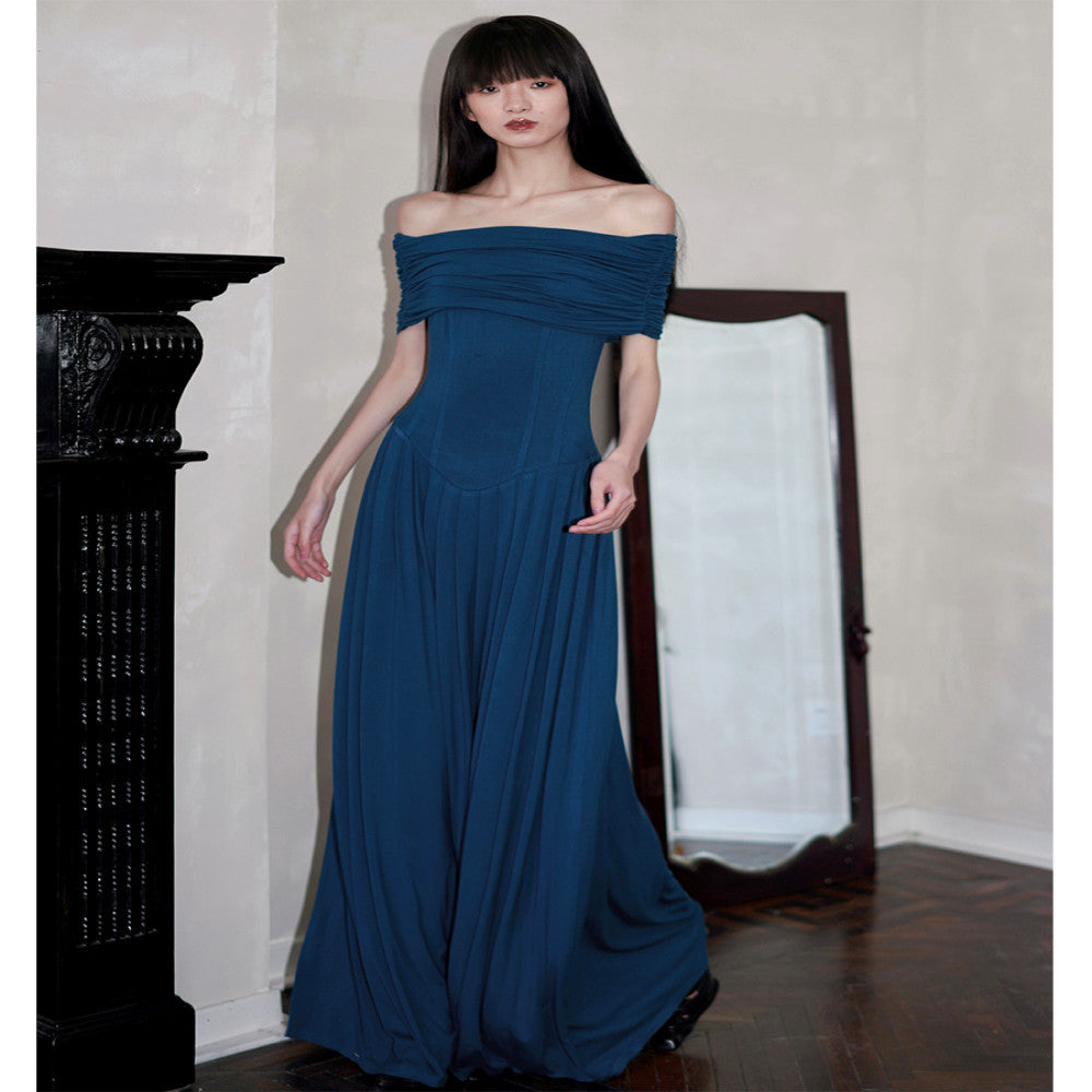 Bad taste Western niche off shoulder solid color slim fit long two piece dress set image 0