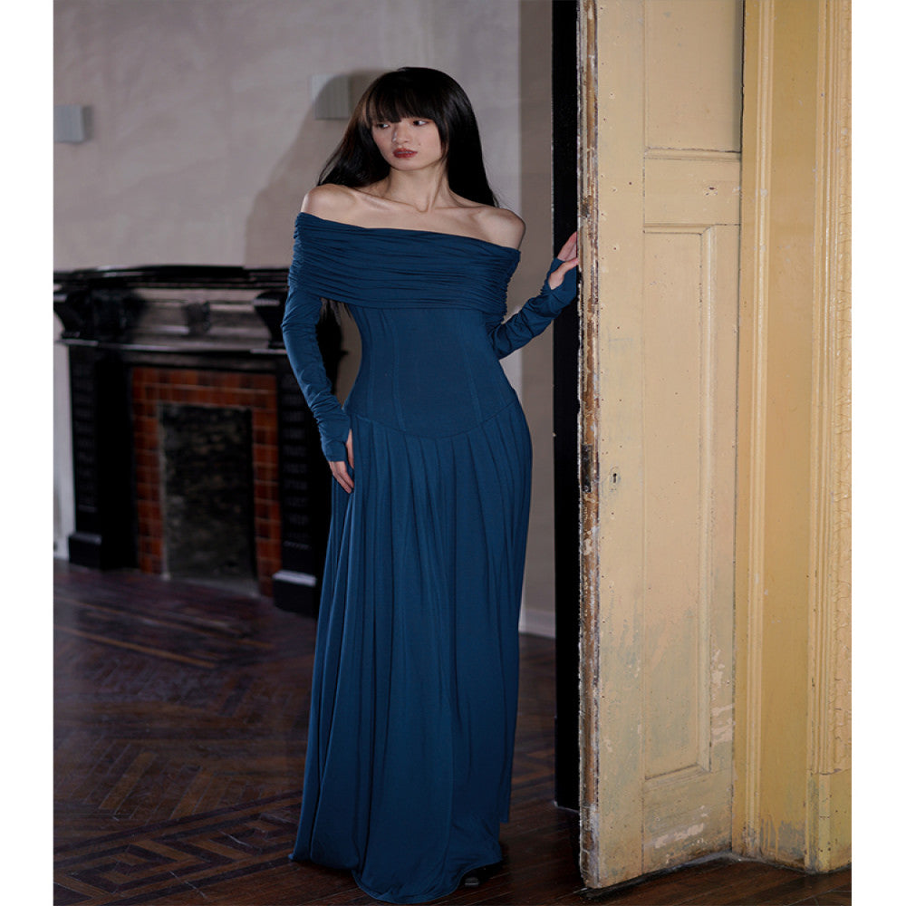 Bad taste Western niche off shoulder solid color slim fit long two piece dress set image 15