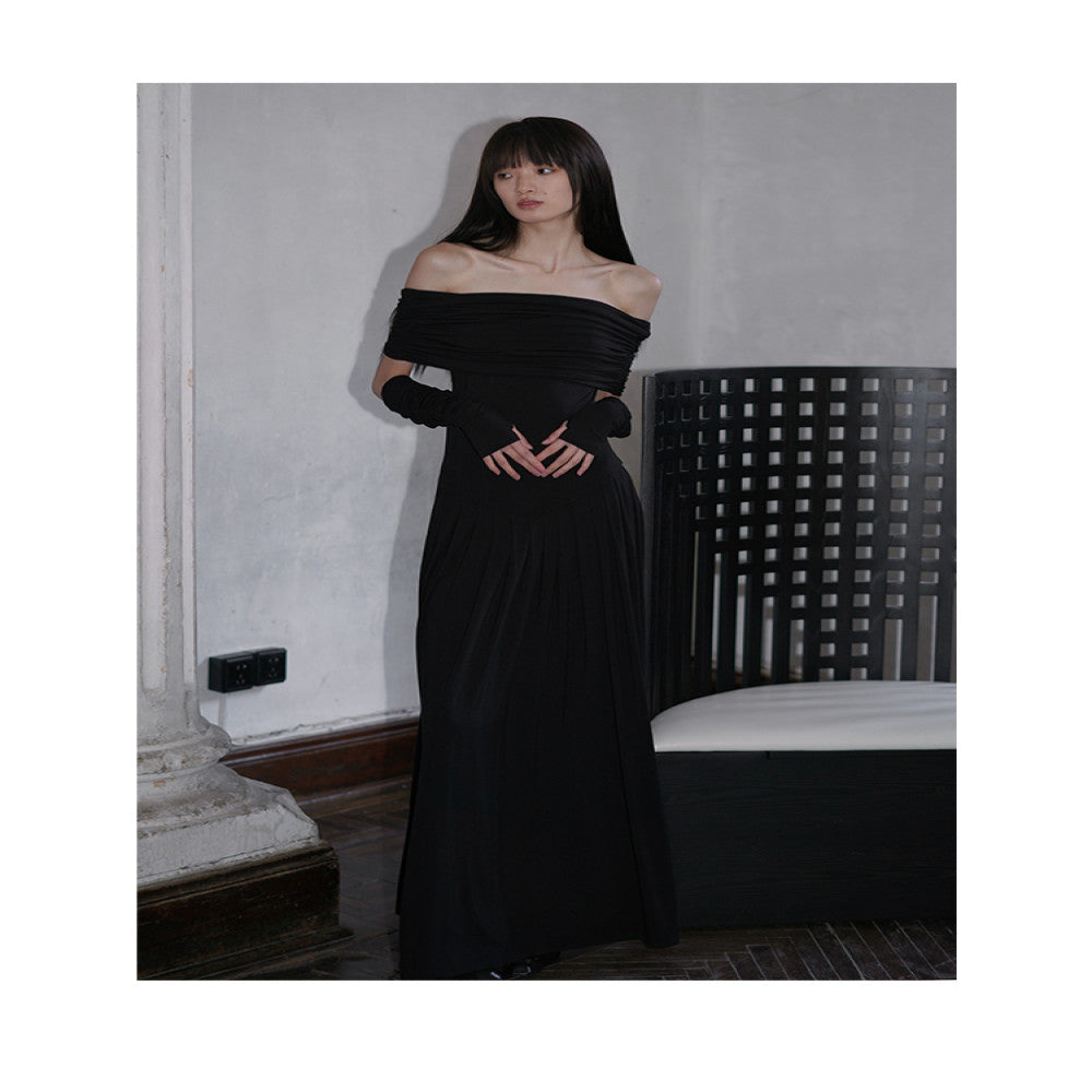 Bad taste Western niche off shoulder solid color slim fit long two piece dress set image 32