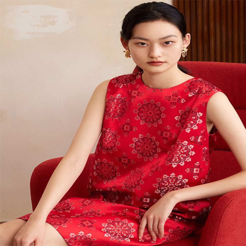 Ruyi Lianyun Jinhui Weaving Silk Sleeveless Baoxiang Flower Dress for Women s New Chinese Style Panbuckle Skirt image 0