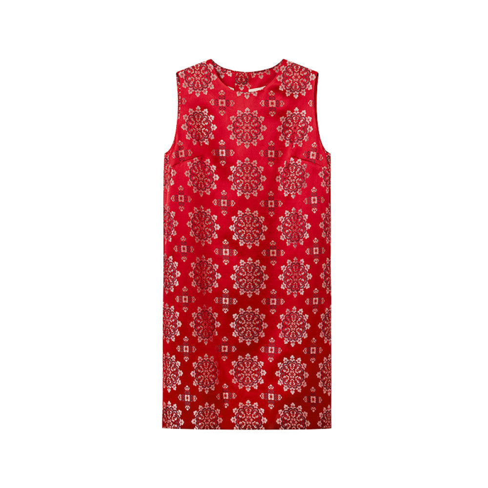 Ruyi Lianyun Jinhui Weaving Silk Sleeveless Baoxiang Flower Dress for Women s New Chinese Style Panbuckle Skirt image 10