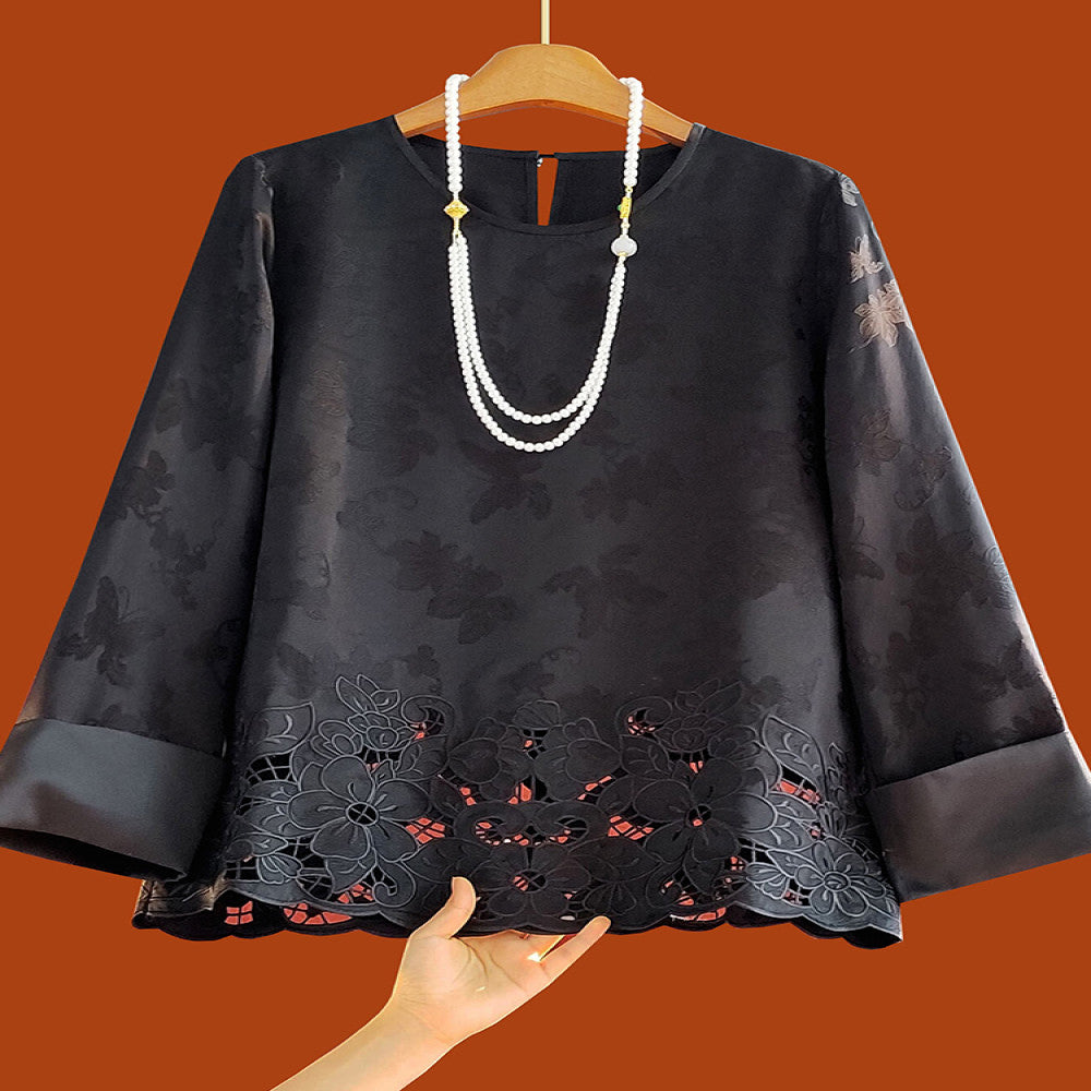 New Chinese style shirt women s long sleeve 2025 early spring new design niche black hollow embroidery national style top image 0