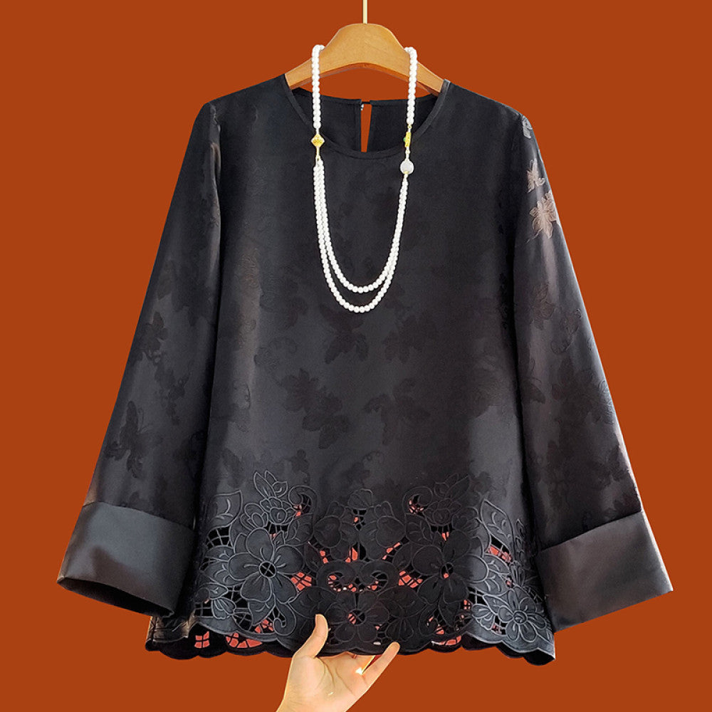 New Chinese style shirt women s long sleeve 2025 early spring new design niche black hollow embroidery national style top image 13