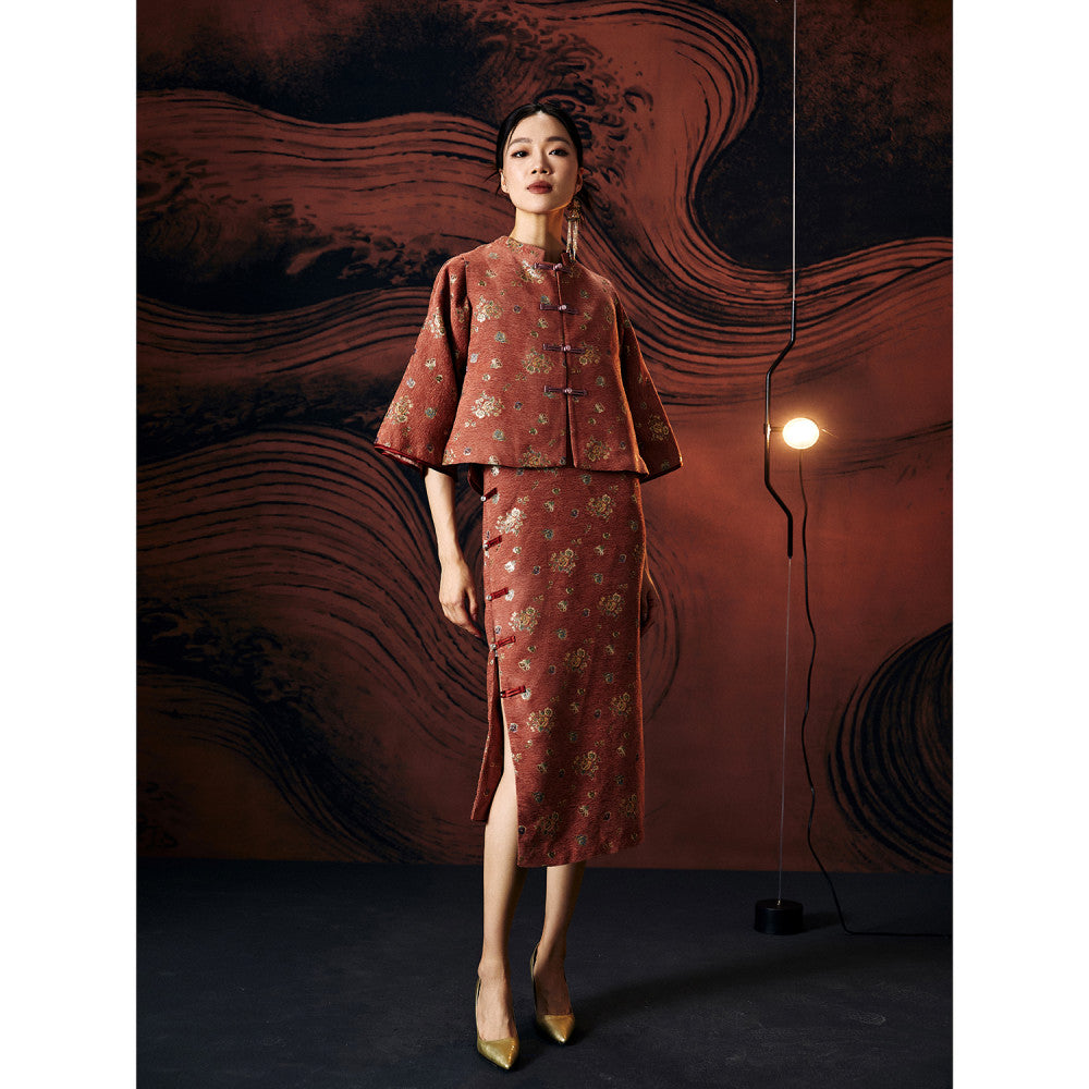 Gerbera jamesonii Original retro new Chinese style jacquard improved Tang style wide sleeves slim fit Hanfu vest qipao two piece set image 9