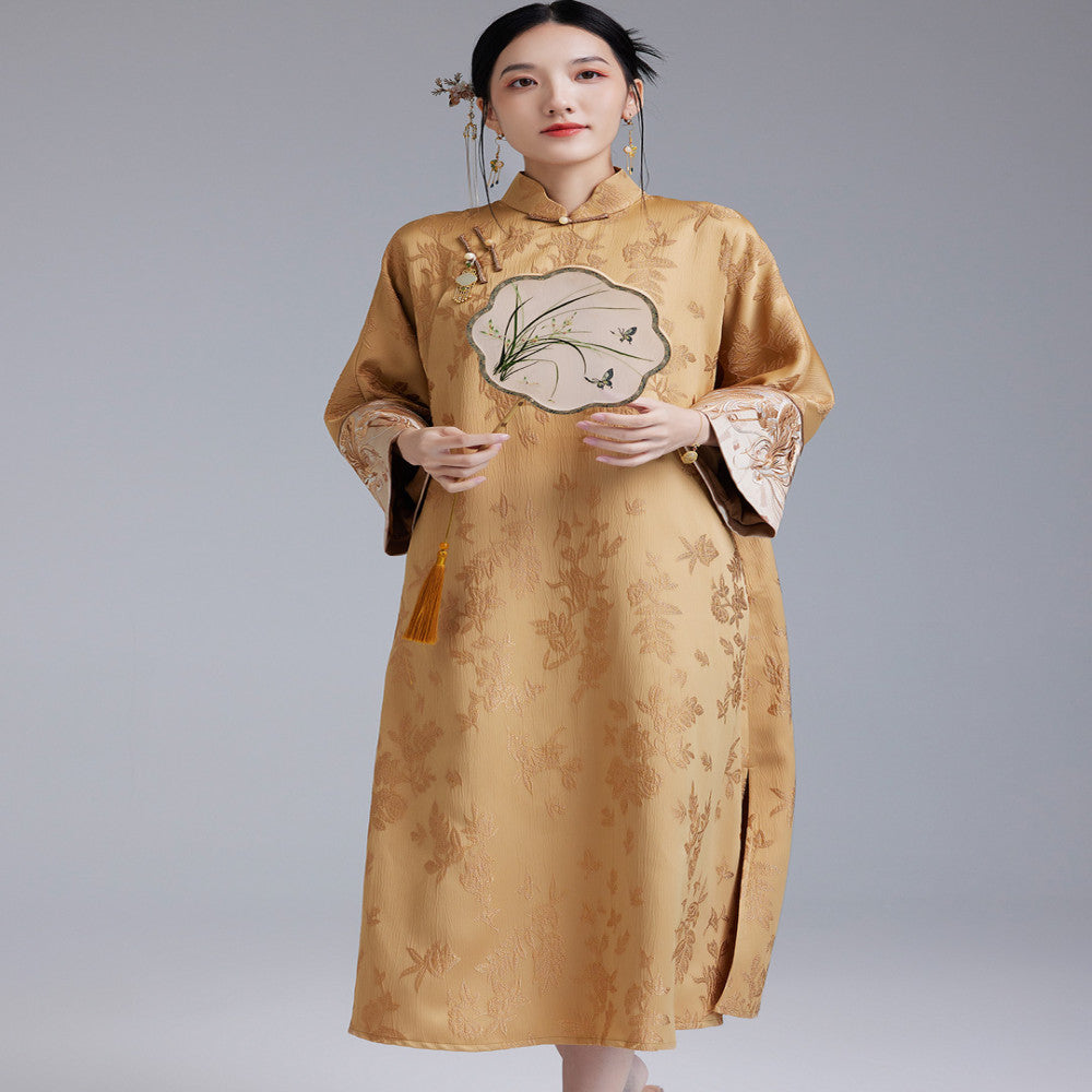 Moyu 2024 Autumn New Chinese Style Retro Art Tea Clothes Improved Slant Skirt Cheongsam Chinese Embroidery Dress image 2
