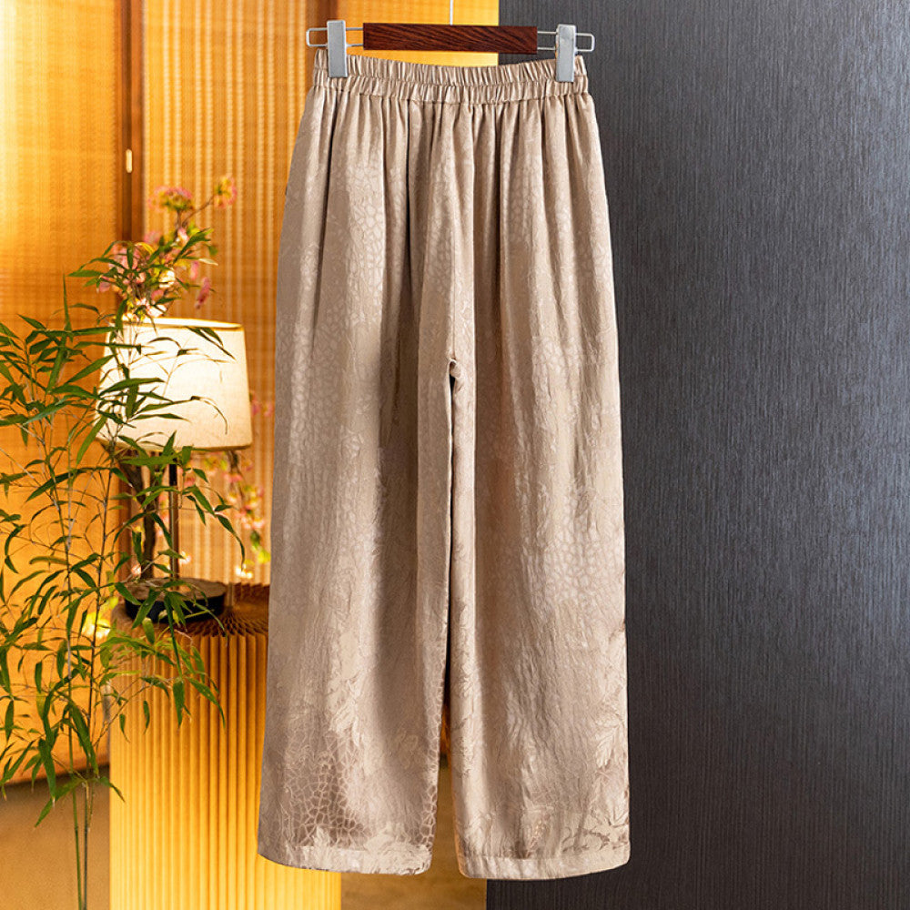 Retro temperament rayon jacquard cotton pants women 2024 winter new small high waist drape loose casual pants women image 2