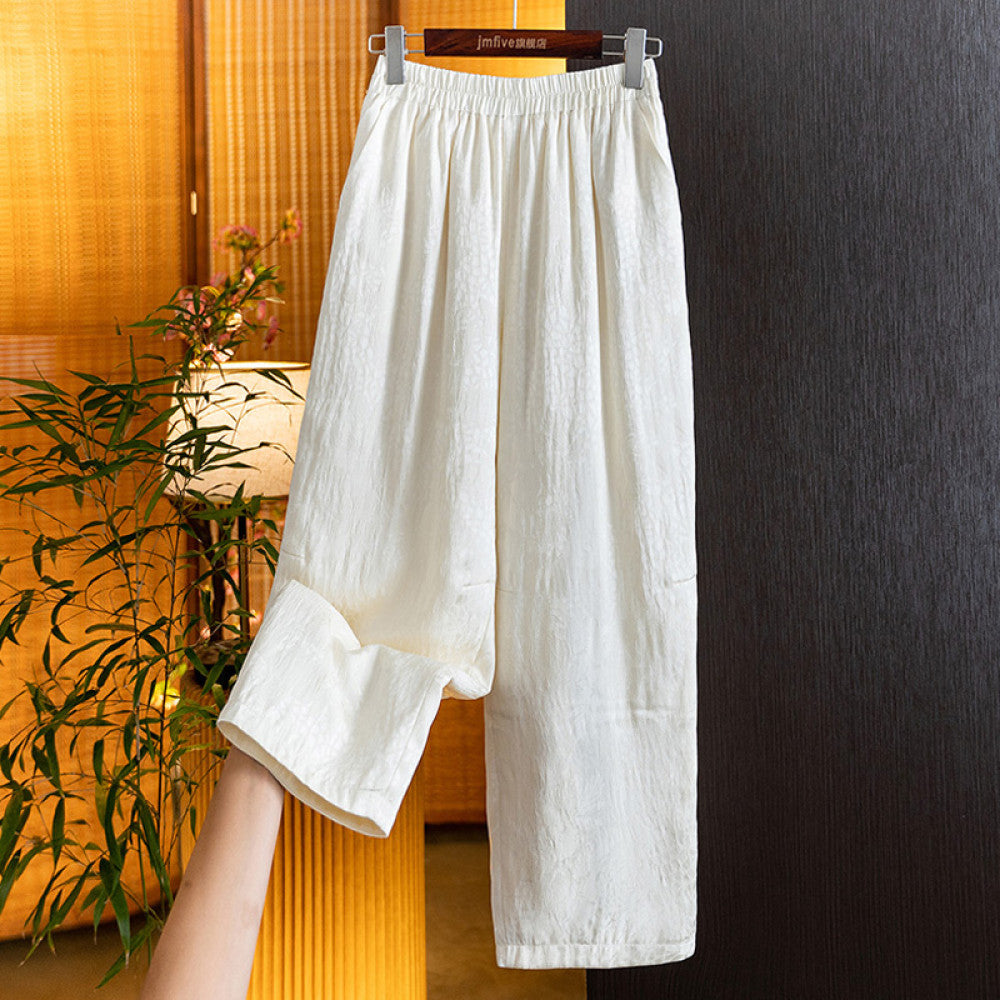 Retro temperament rayon jacquard cotton pants women 2024 winter new small high waist drape loose casual pants women image 3