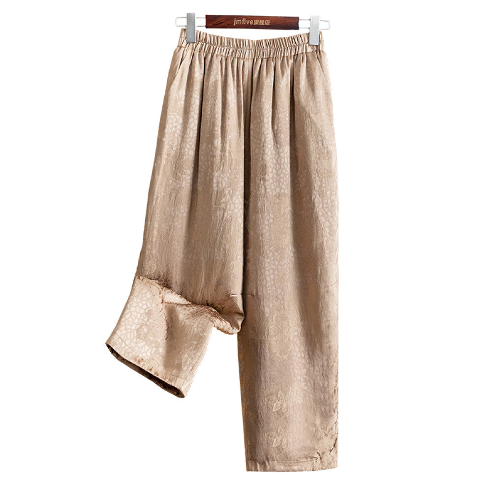 Retro temperament rayon jacquard cotton pants women 2024 winter new small high waist drape loose casual pants women image 9