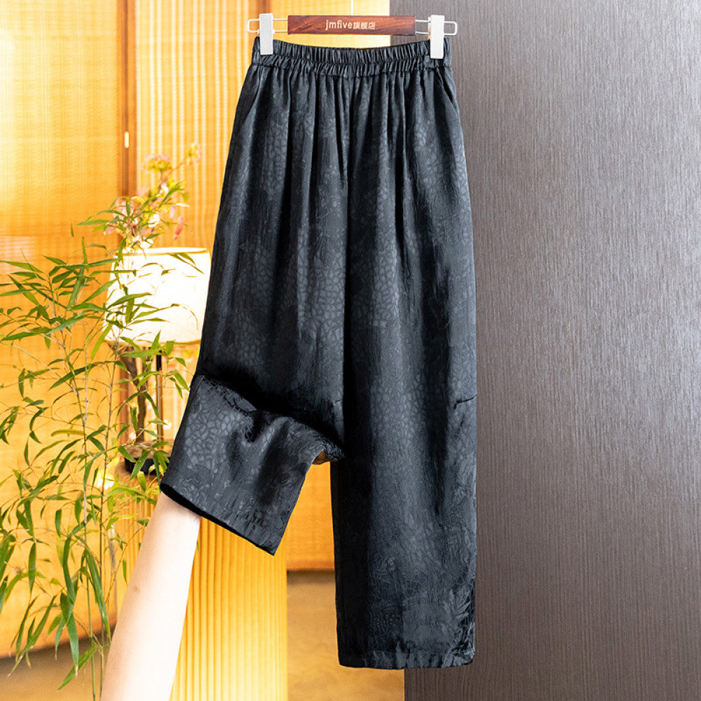 Retro temperament rayon jacquard cotton pants women 2024 winter new small high waist drape loose casual pants women image 20