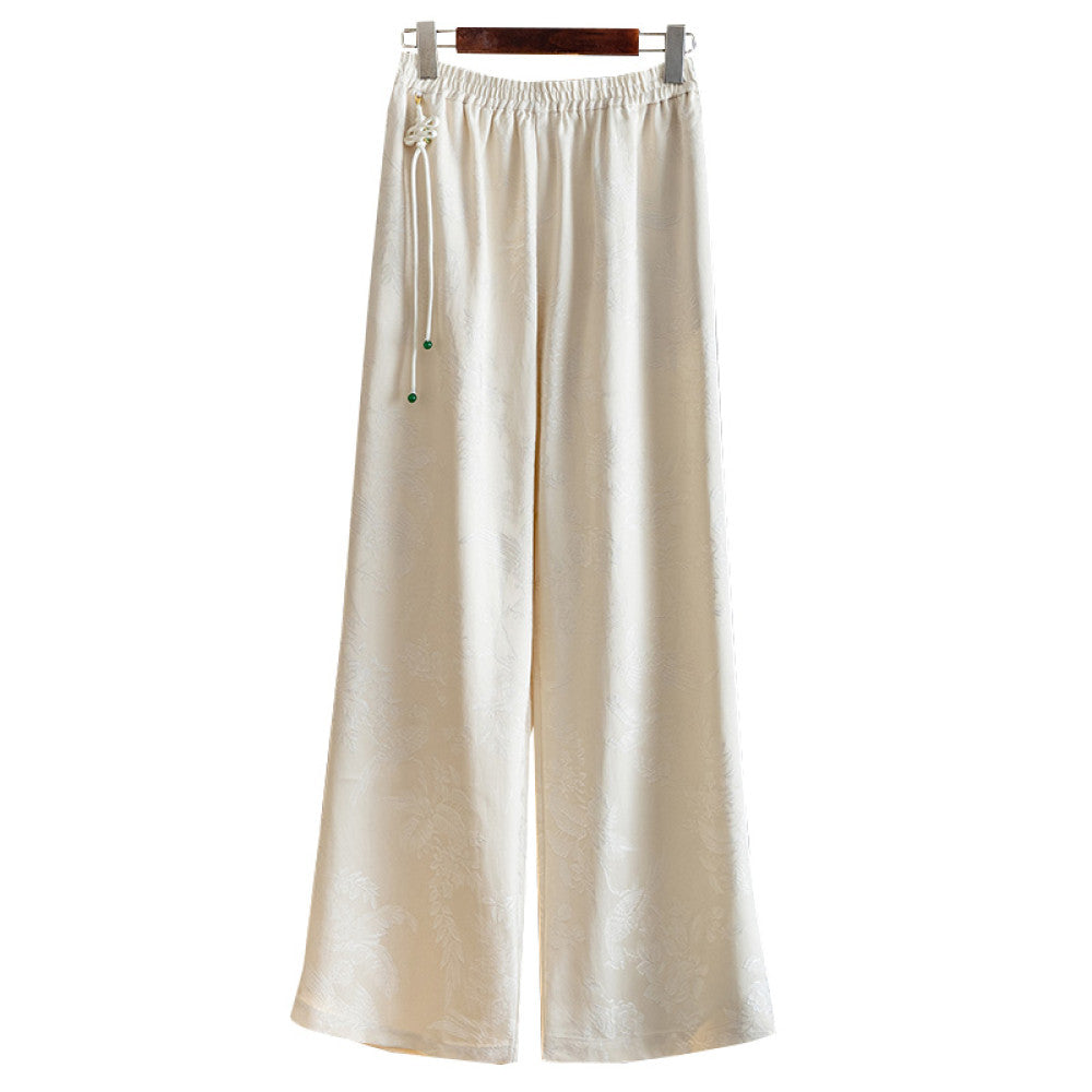 Vintage black slim straight trousers Autumn 2025 New China Chic elastic waist tassel jacquard casual pants for women image 21