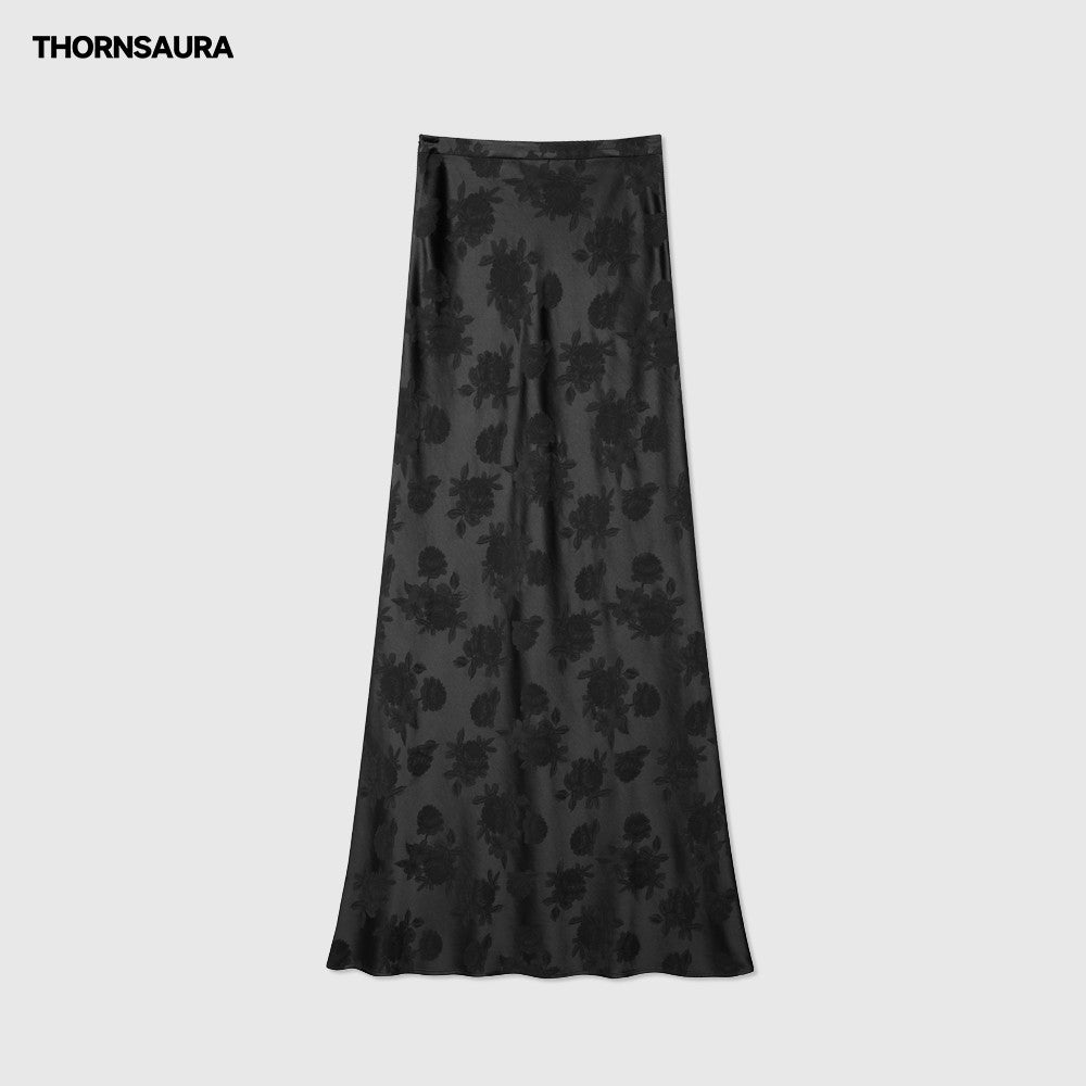 Thorny Light THORNSAURA Medium to Long New Chinese High Waist Satin Gloss Rose Jacquard Tail Skirt image 13