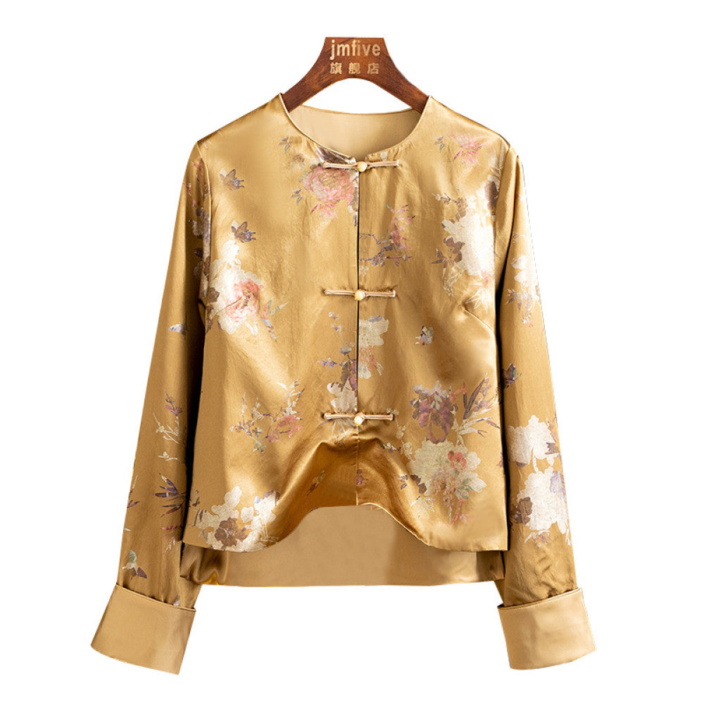 Advanced silk acetate jacquard jacket for women in spring 2025 retro loose new Chinese style top for women image 12