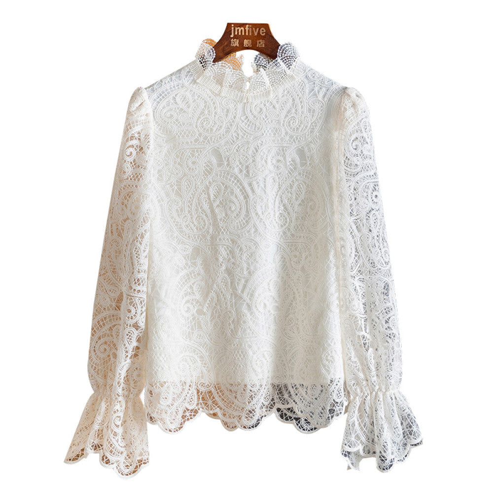 French sweet lace hollow out long sleeved temperament shirt for women in autumn 2025 fashionable and stylish interior top for women image 10