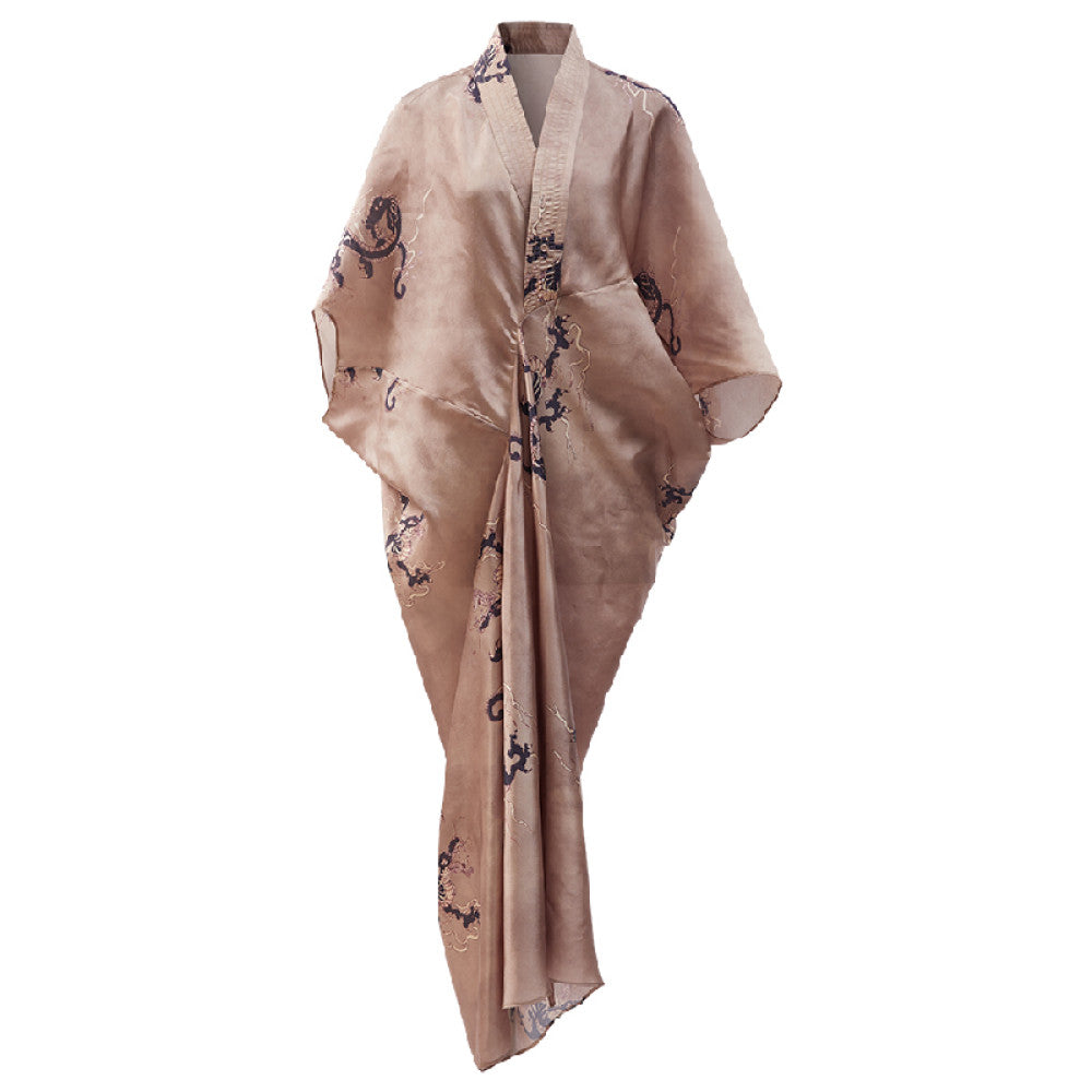 New Chinese style printed three dimensional cut batwing sleeves with a niche design sense both inside and outside the boundaries Seven point sleeve long dress image 8