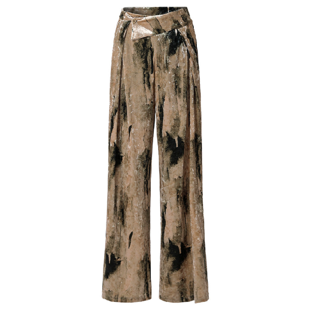 Inside and outside the original retro gold velvet print high waist high long wide leg pants mopping trousers J43K7084 image 8