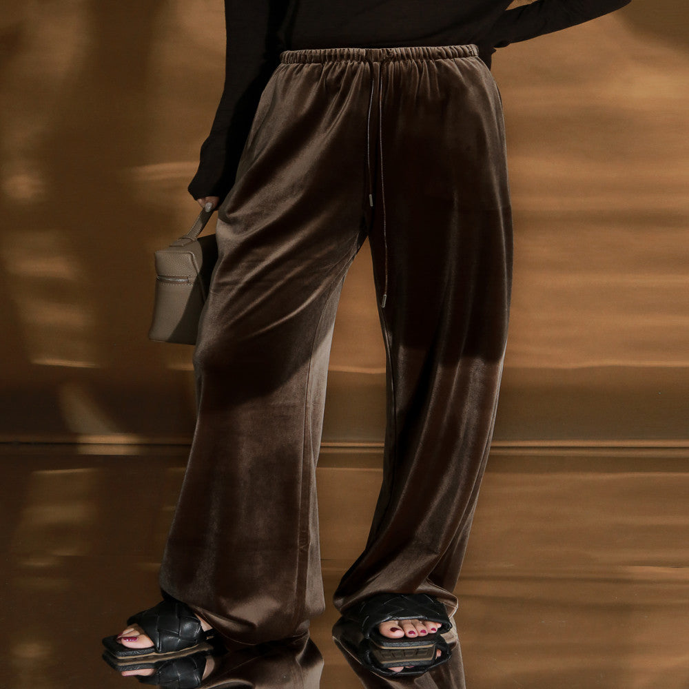 PIAOIN light luxury velvet straight casual pants for women old money style intellectual elegant straight pants versatile pants for women autumn and winter image 19