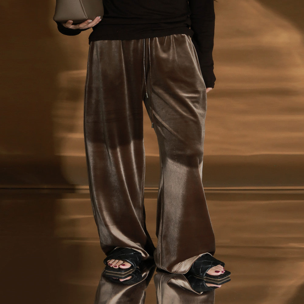 PIAOIN light luxury velvet straight casual pants for women old money style intellectual elegant straight pants versatile pants for women autumn and winter image 24