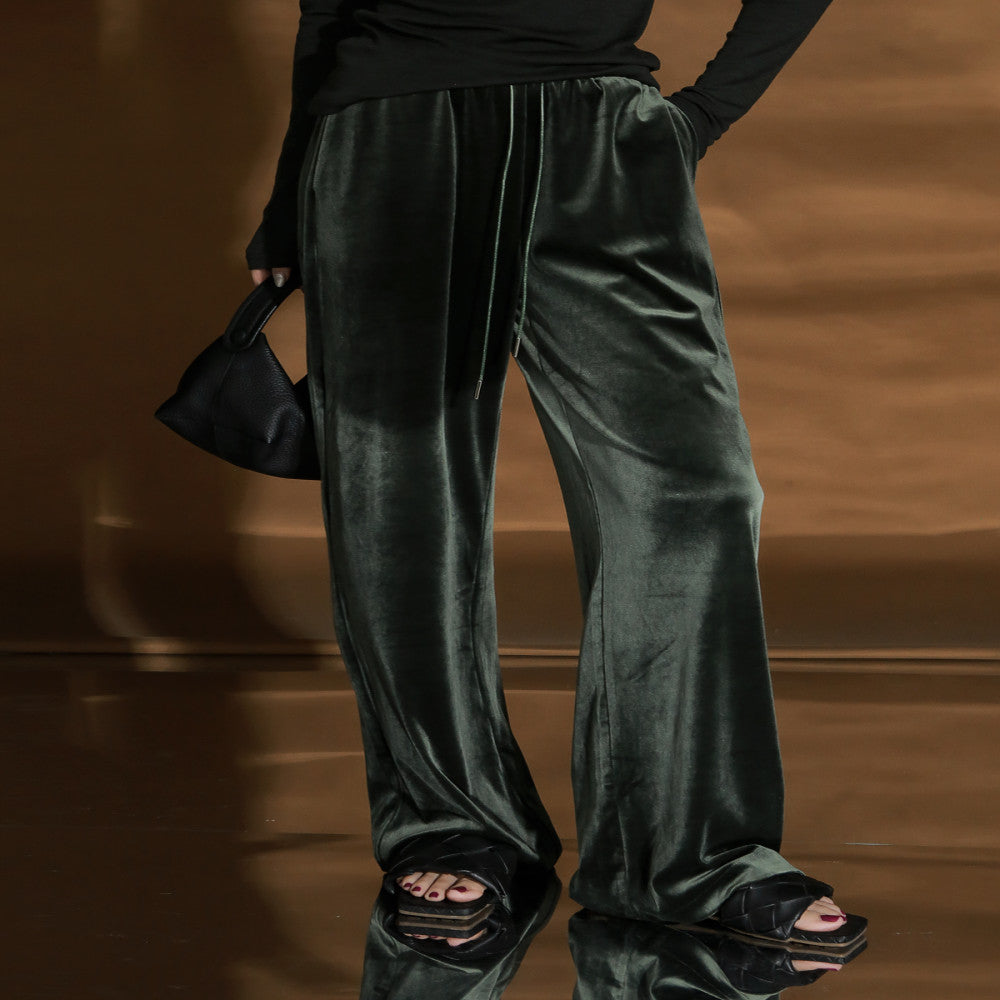 PIAOIN light luxury velvet straight casual pants for women old money style intellectual elegant straight pants versatile pants for women autumn and winter image 37