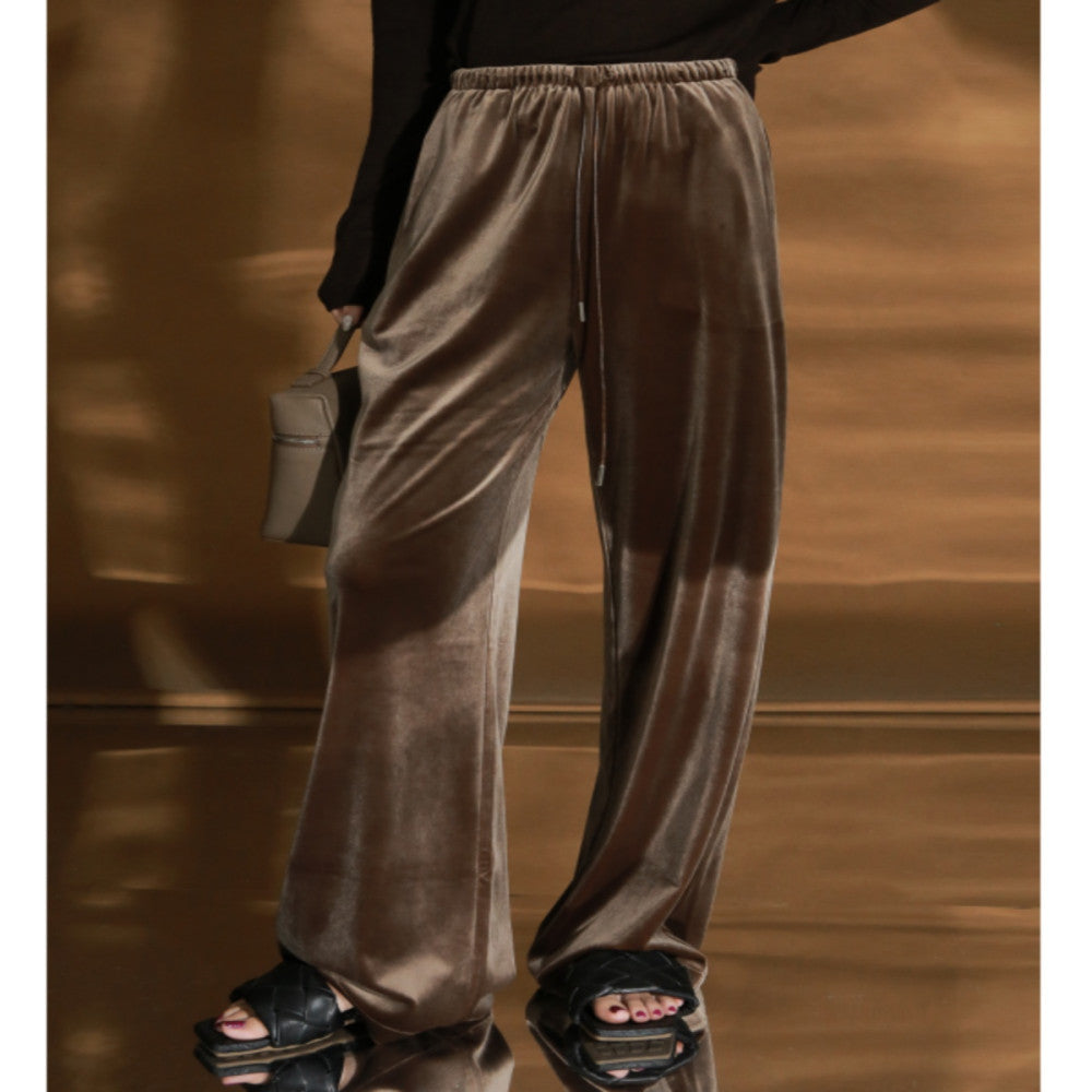PIAOIN light luxury velvet straight casual pants for women old money style intellectual elegant straight pants versatile pants for women autumn and winter image 51