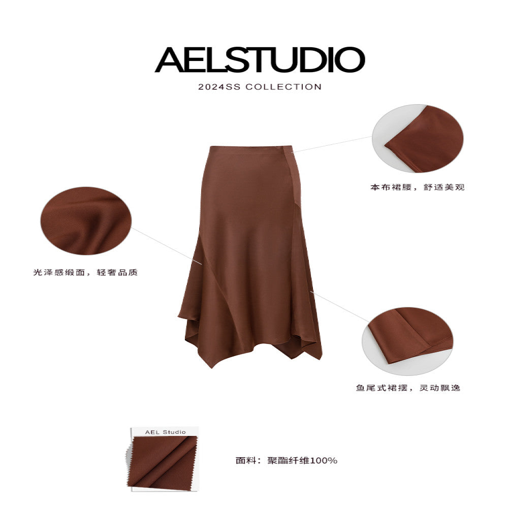 AEL original slim fit design skirt female 2025 new irregular splicing niche autumn and winter skirt image 5