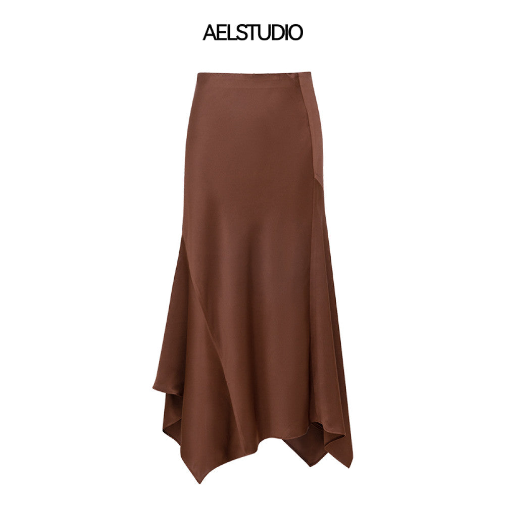 AEL original slim fit design skirt female 2025 new irregular splicing niche autumn and winter skirt image 6