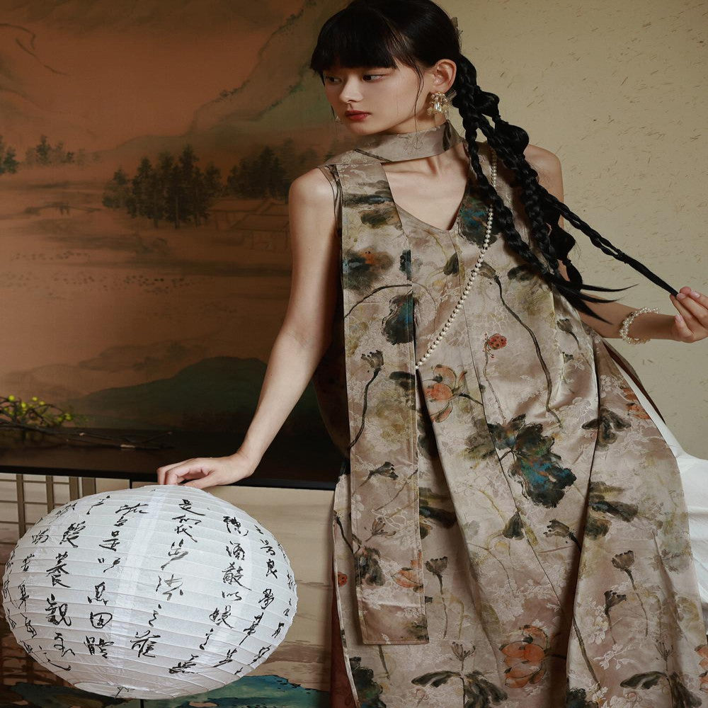 CHARMMY YE 24A W Chinese style ink and wash dark pattern print two wear new Chinese style vest long skirt image 0