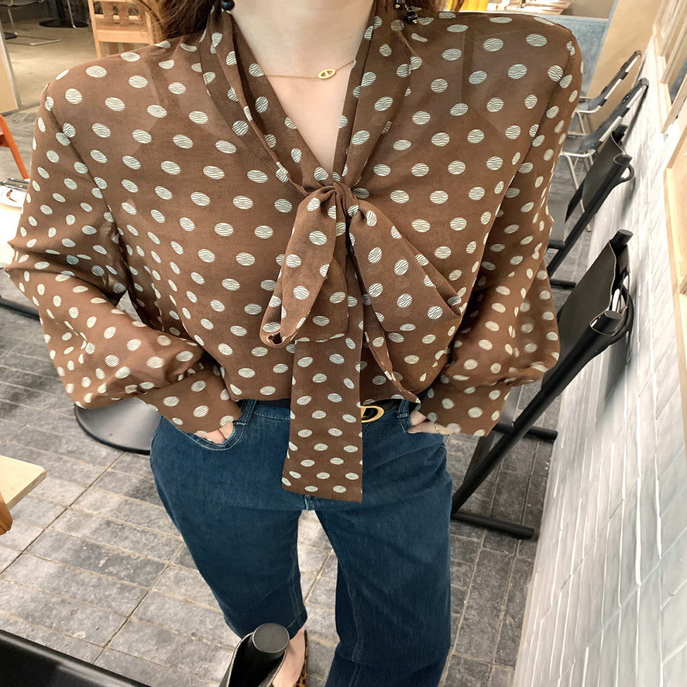 Syeee Town temperament ribbon long sleeved shirt for women s autumn and winter new style versatile and hanging slimming top image 5