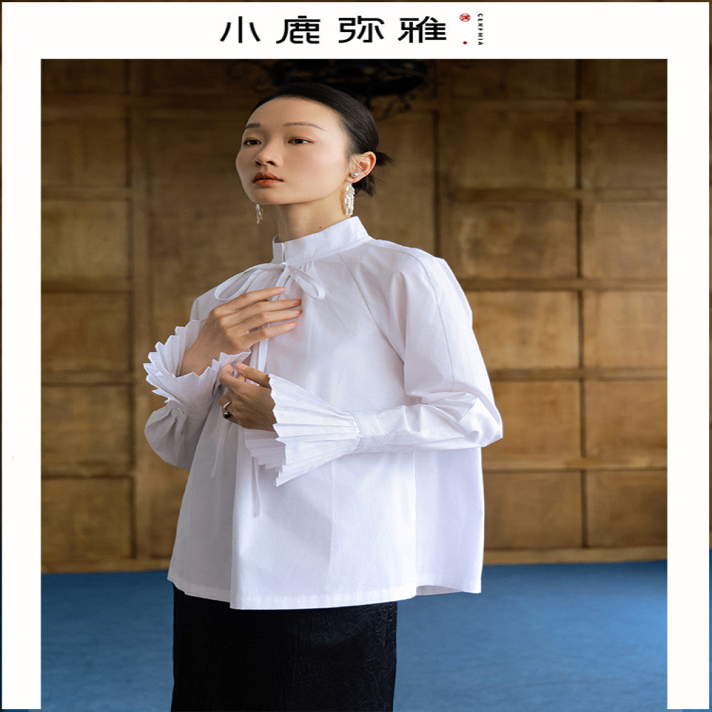 Xiaolu Miya s Xiao Chongshan original new Chinese accordion sleeve white shirt image 0