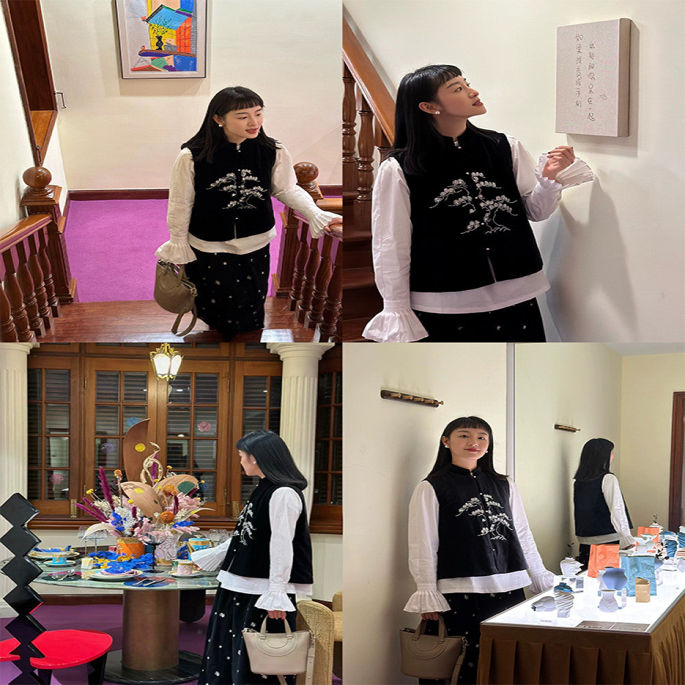 Xiaolu Miya s Pine original design new Chinese style heavy beaded velvet padded vest image 4