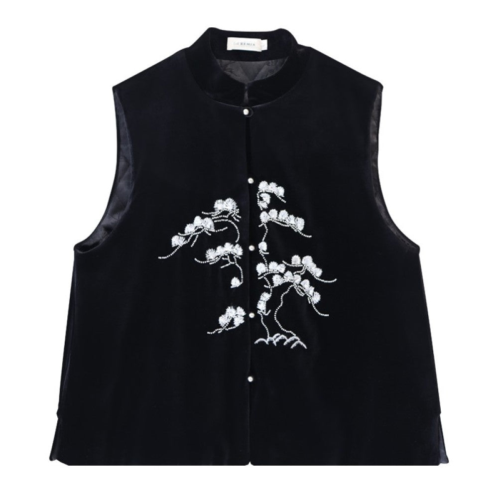 Xiaolu Miya s Pine original design new Chinese style heavy beaded velvet padded vest image 16
