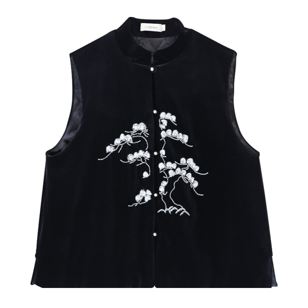 Xiaolu Miya s Pine original design new Chinese style heavy beaded velvet padded vest image 20