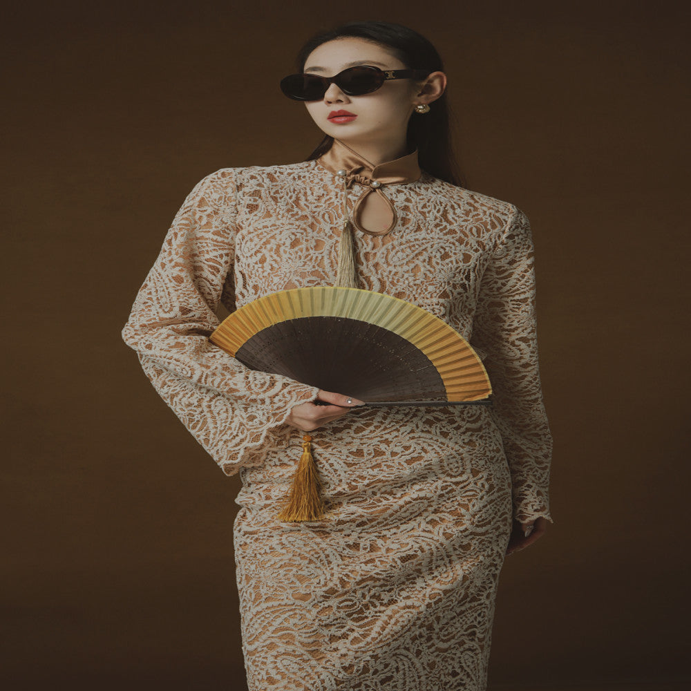 PIAOIN Belize Lace Top Women s New Chinese Cheongsam Collar Tassel Shirt Wide Sleeve Jacket 2024 image 6