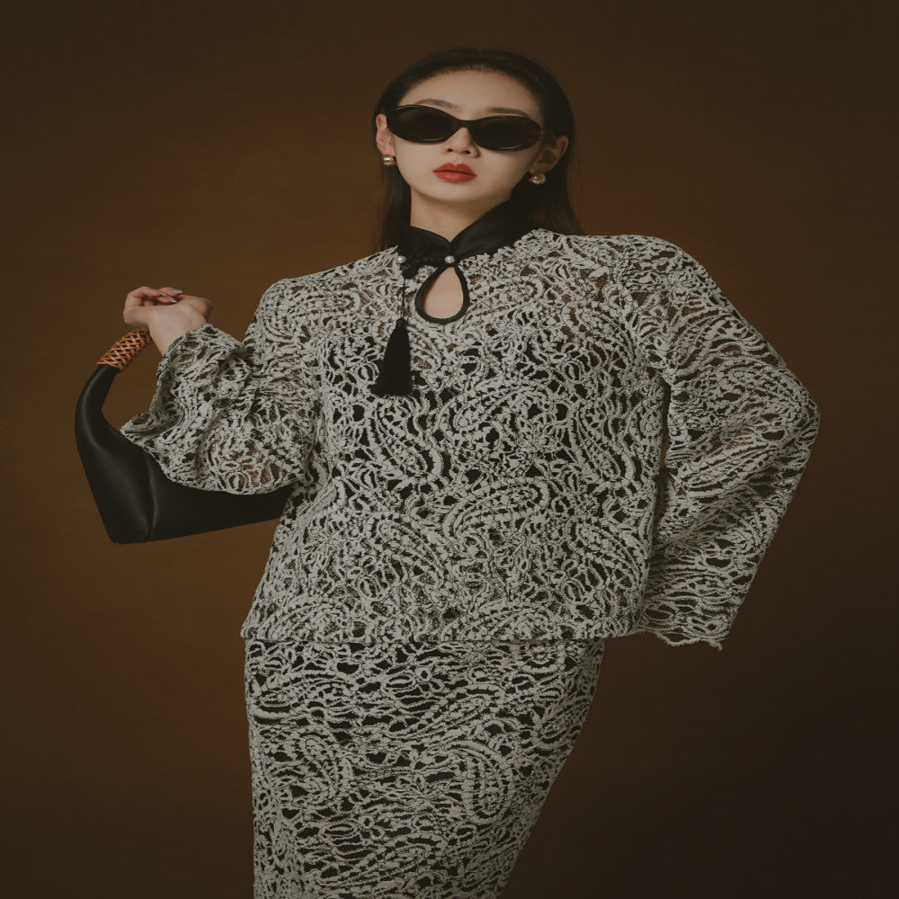 PIAOIN Belize Lace Top Women s New Chinese Cheongsam Collar Tassel Shirt Wide Sleeve Jacket 2024 image 16