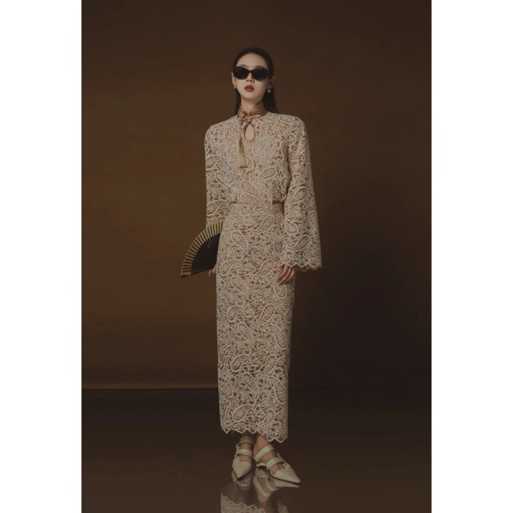 PIAOIN Belize Lace Top Women s New Chinese Cheongsam Collar Tassel Shirt Wide Sleeve Jacket 2024 image 25