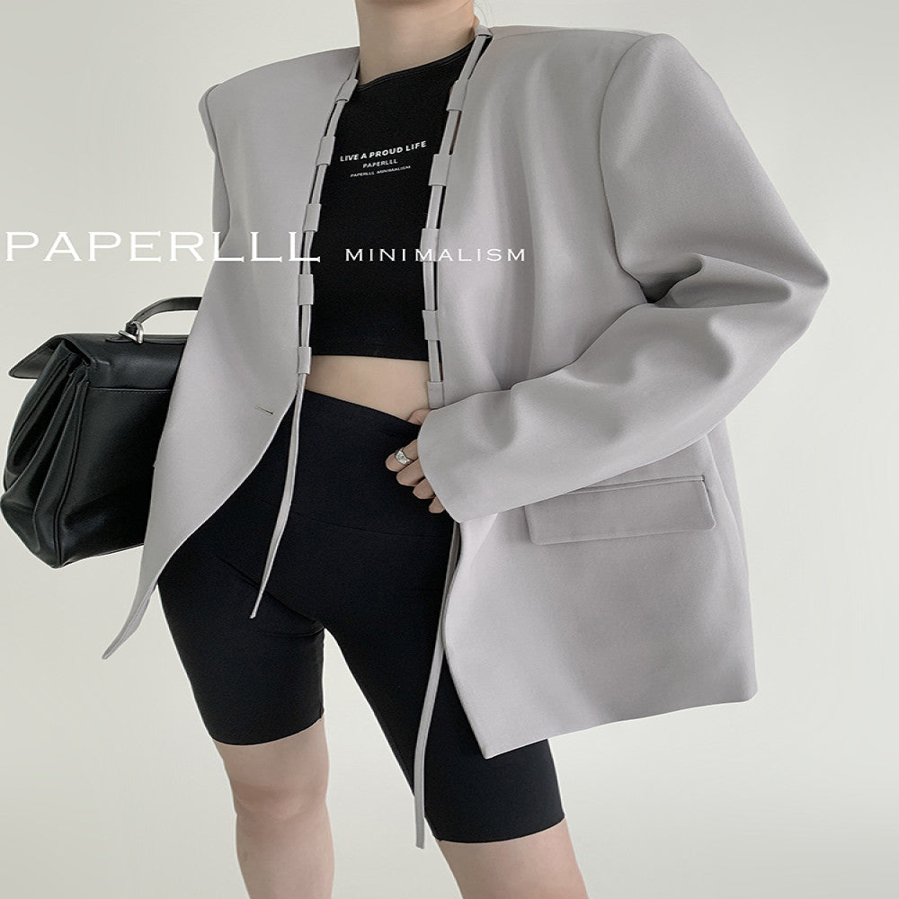 PAPERLLL Xinjian vest suit jacket two piece suit women s spring and autumn collarless design suit top casual suit image 11