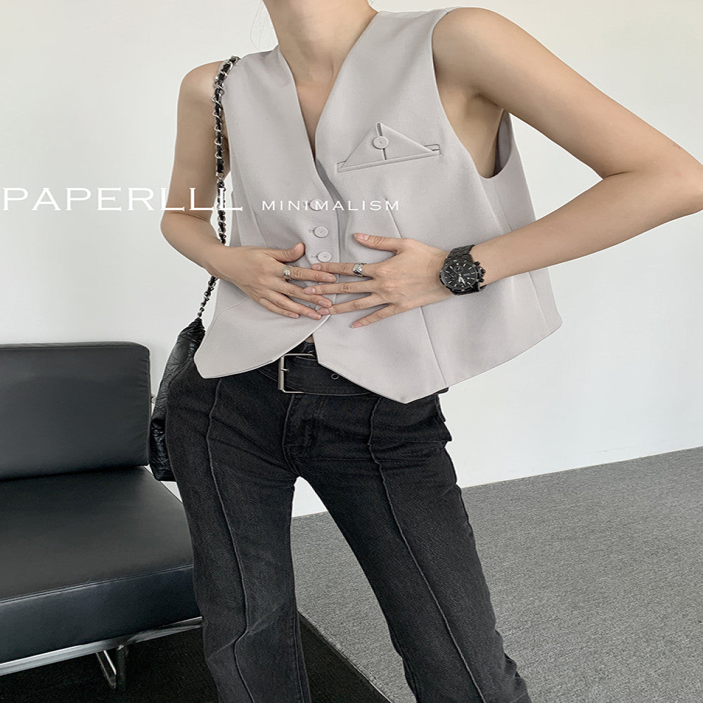 PAPERLLL Xinjian vest suit jacket two piece suit women s spring and autumn collarless design suit top casual suit image 19